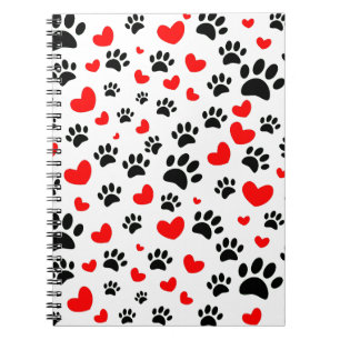 Random Hund Tass avtryck och Red Hearts Anteckningsbok