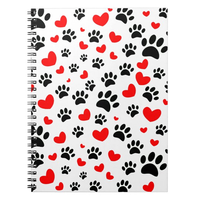 Random Hund Tass avtryck och Red Hearts Anteckningsbok (Framsidan)