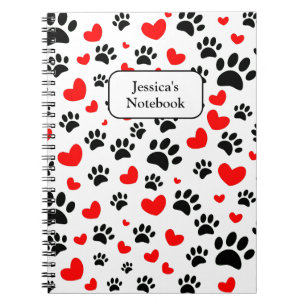 Random Hund Tass avtryck och Red Hearts Anteckningsbok