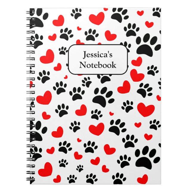 Random Hund Tass avtryck och Red Hearts Anteckningsbok (Framsidan)