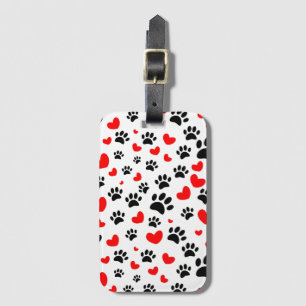 Random Hund Tass avtryck och Red Hearts Bagagebricka