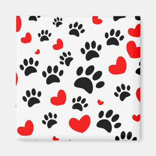 Random Hund Tass avtryck och Red Hearts Magnet