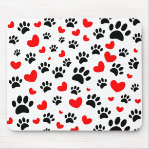Random Hund Tass avtryck och Red Hearts Musmatta