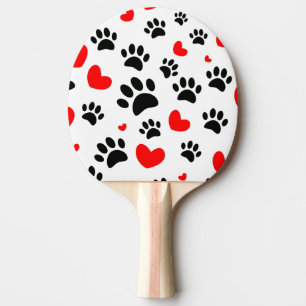 Random Hund Tass avtryck och Red Hearts Pingisracket