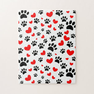 Random Hund Tass avtryck och Red Hearts Pussel