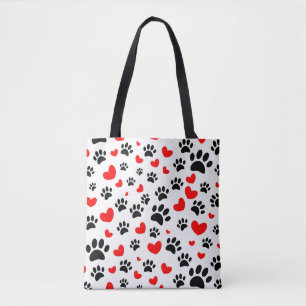 Random Hund Tass avtryck och Red Hearts Tygkasse