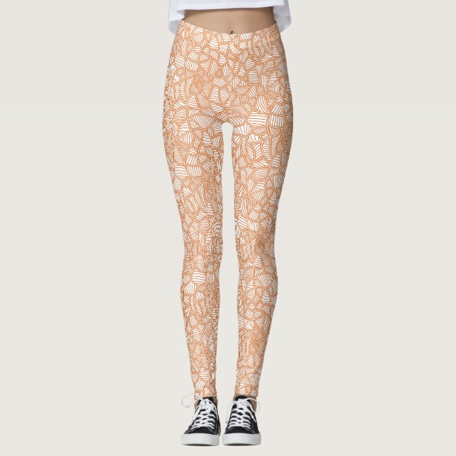 Random Löv Mosaic Mörk Orange Leggings (Framsida)