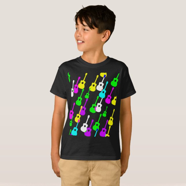 Random Multifärgad Guitar Shapes Musician Shirt T Shirt (Hel framsida)