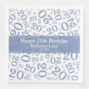 Random Number Mönster Blue/White 20 födelsedagar Pappersservett