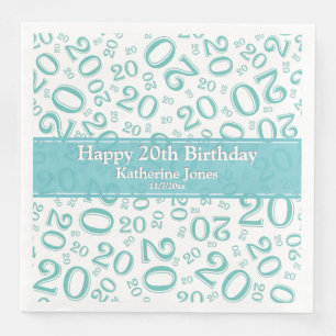 Random Number Mönster Teal/White 20 födelsedagar Pappersservett
