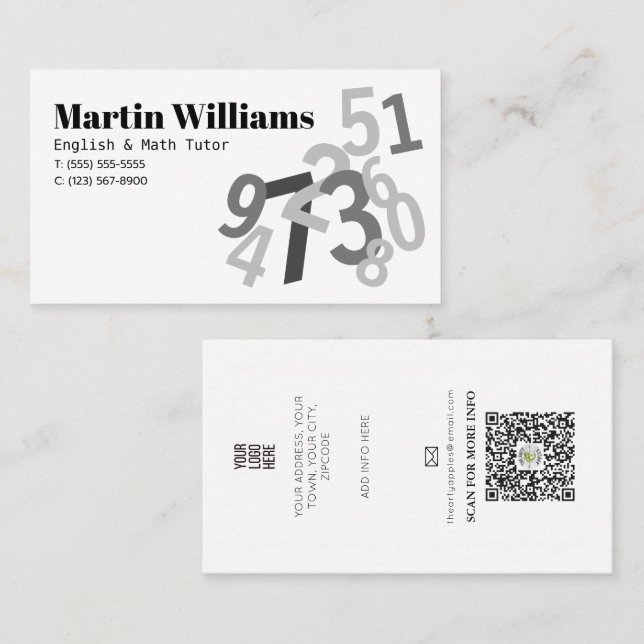 Random Numbers Math Tutor-lärarskola Visitkort (Fram/baksida)
