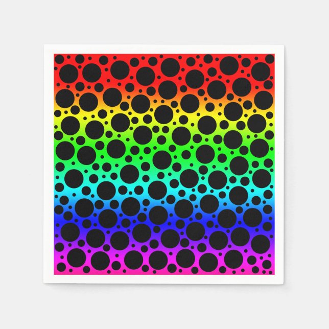 Random Polka dots - Black on Rainbow Pappersservett (Framsidan)