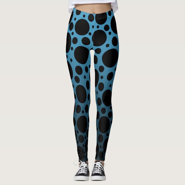 Random Polka dots - Peacock Blue till Black Gradie Leggings (Framsida)