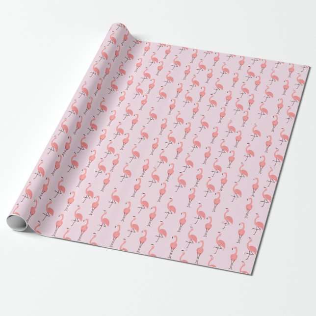 Random Rosa Flamingo Bird Mönster Presentpapper (Utrullad)