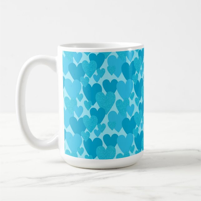 RANDOM SHADES OF AQUA HAND PLOCKADE HEARTS KAFFEMUGG (Vänster)