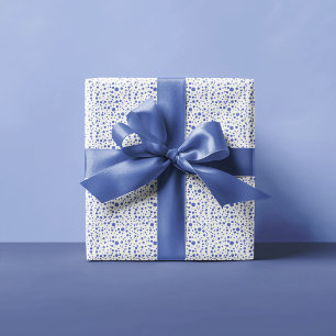 Random Sized Blue-Violet Polka dots on White Presentpapper