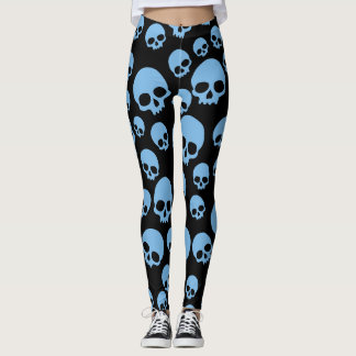 Random Skull Mönster Blue Black Leggings