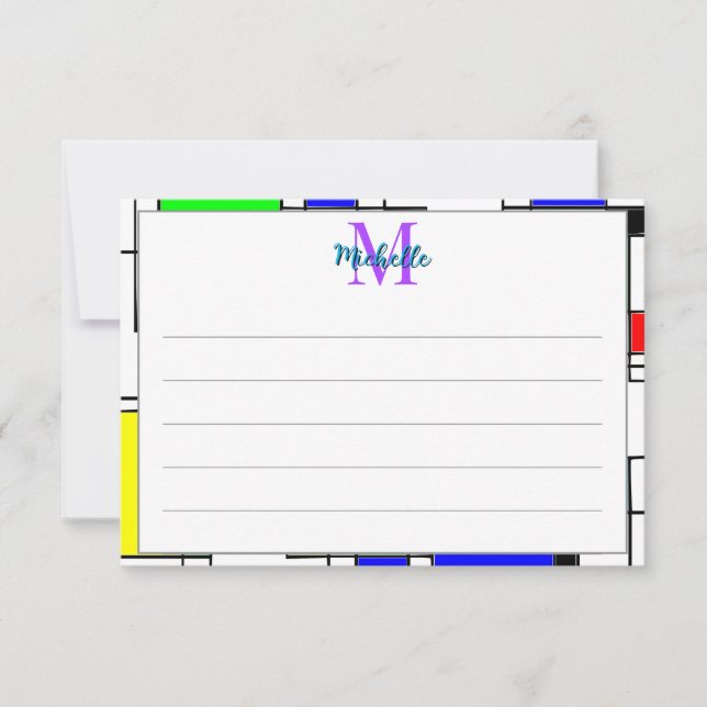 Random Squares Homage To Mondrian Personalized Anteckningskort (Framsida)