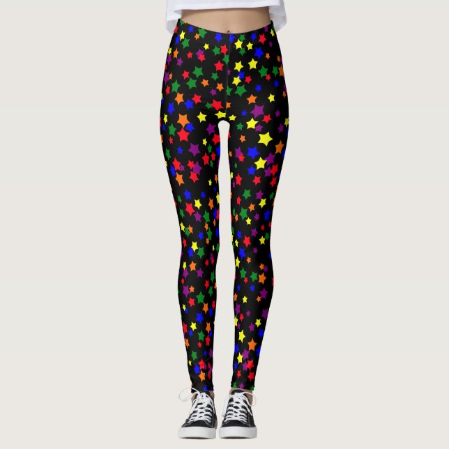 Random Stars Mönster Pride Färg Leggings (Framsida)