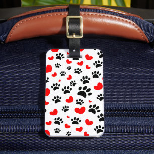 Random Tecknad hund Tass avtryck och Red Hearts Bagagebricka