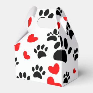Random Tecknad hund Tass avtryck och Red Hearts Presentaskar