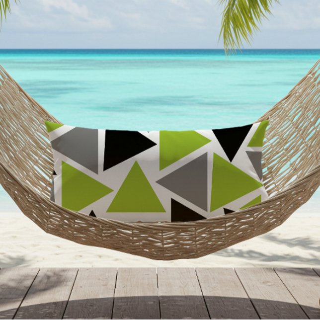 Random Triangles Lime Green Grått Black Outdoor Lumbarkudde (Skapare uppladdad)