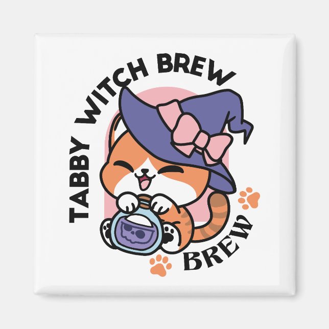 Randy Häxa Brygd – Sött Halloween Katt Design Magnet (Framsidan)