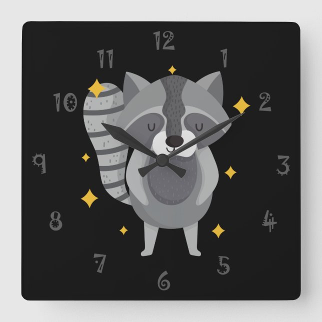 Randy The Racoon Wall Clock Fyrkantig Klocka (Framsida)