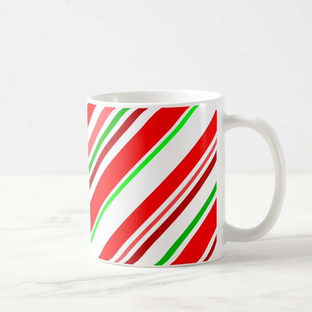 Randystrimmor diagonala röda gröna vita kaffemugg (Höger)