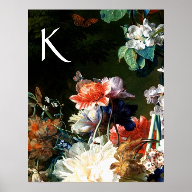 RANEMONES,BLOMMOR,FJÄRIL SVART BLOMMÖNSTER Monogra Poster (Framsidan)