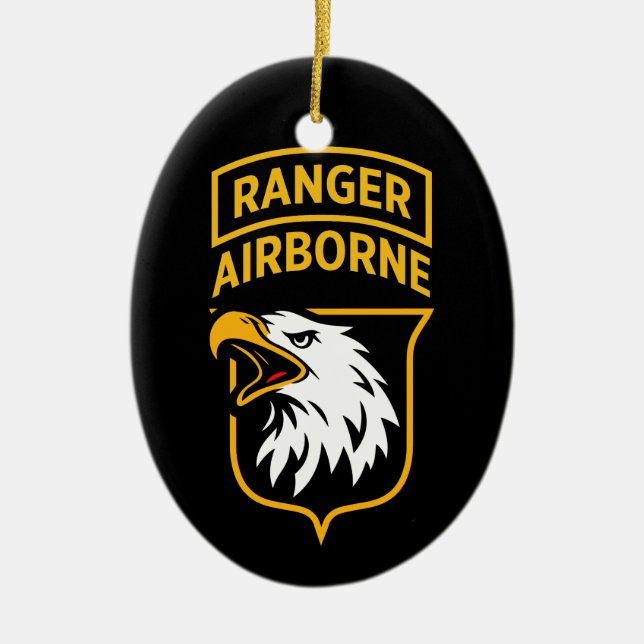 Ranger Airborne Screaming Eagles Patch Julgransprydnad Keramik (Framsidan)