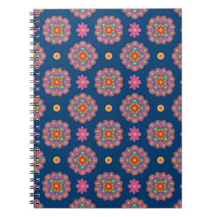 Rangoli, Blommor och Polka dots, blå bärbar dator Anteckningsbok Med Spiral
