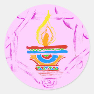 Rangoli Deepak Runt Klistermärke