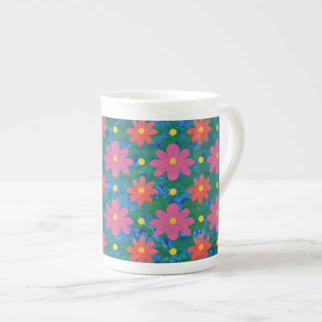 Rangoli Flowers och Polka dots Bone China Mugg Benporslin Mugg (Framsida höger)
