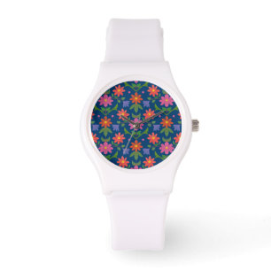 Rangoli Flowers Polka dots, Blue Sporty Wristwatch Armbandsur