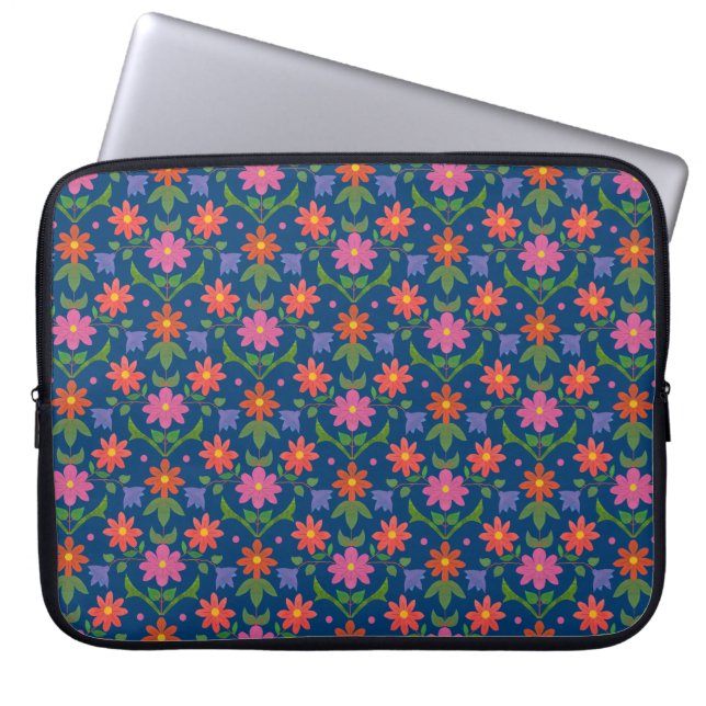 Rangoli Flowers, Polka dots på Blue Laptop sleeve (Framsidan)