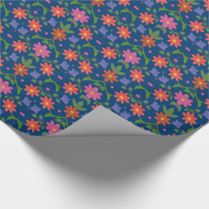 Rangoli Flowers, Polka dots på Blue Wrapping Pappe Presentpapper