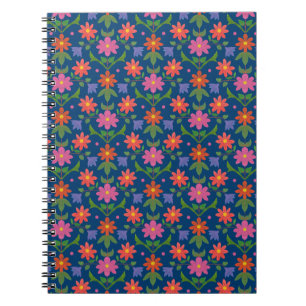 Rangoli Flowers Polka dots på den blå Spiral-bärba Anteckningsbok Med Spiral