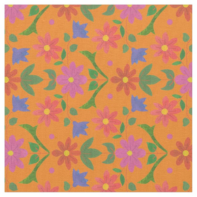 Rangoli Flowers, Polka dots på Guld Anpassningsbar Tyg (Närbild)