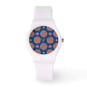 Rangoli, Flowers, Polkas på Blue Sporty Wristwatch Armbandsur
