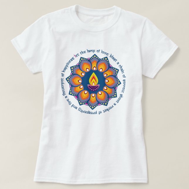 🎆 Rangoli med Diya och Diwali vill ❤️ T Shirt (Design framsida)