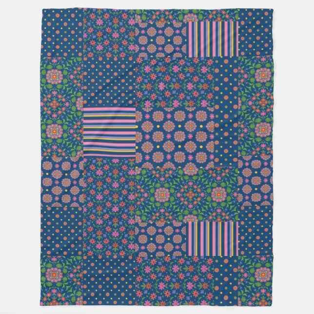 Rangoli Mönster Faux Patchwork Fleece Blanket (Framsidan)