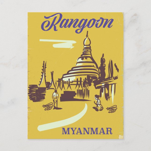 Rangoon Myanmar vintage resor poster Vykort (Framsida)