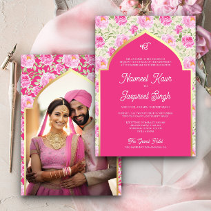 Rani Rosa Blommig Foto Anand Karaj Sikh-vigsel Inbjudningar