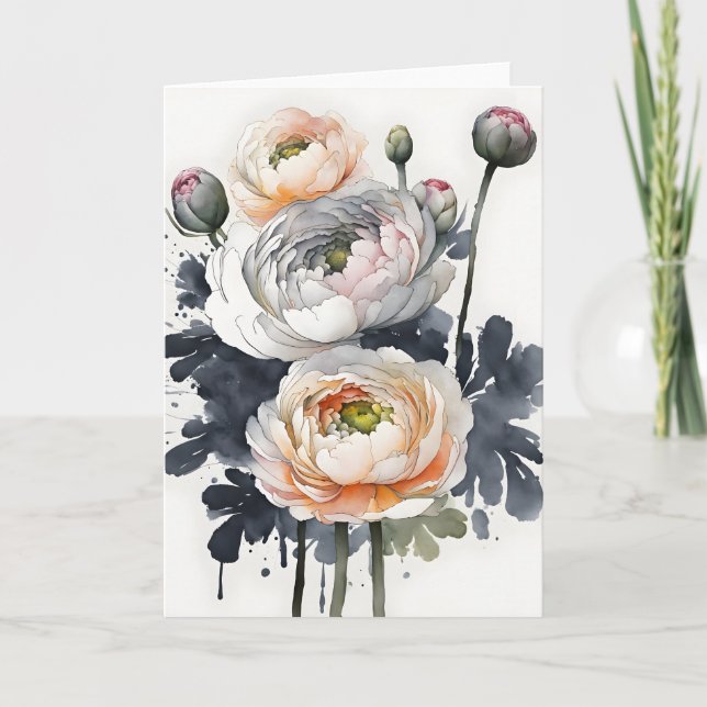 Ranunculus - Akvarellblommor Kort (Framsida)