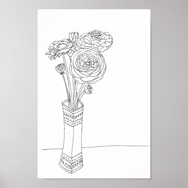 Ranunculus blommigt bouquet illustration art print poster (Framsidan)