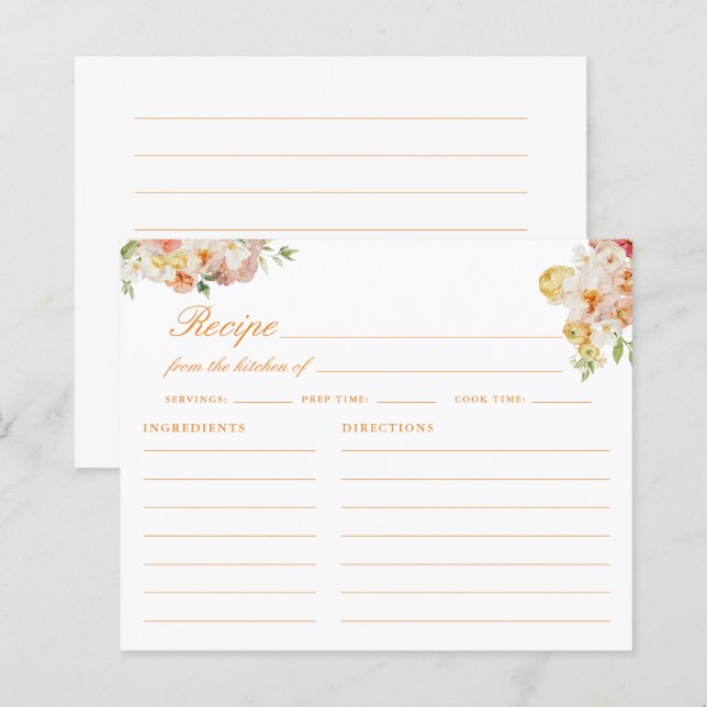 Ranunculus Bridal Shower Recipe Card (Fram/baksida)