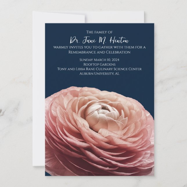 Ranunculus Funeral Memorial-meddelande 011124E Inbjudningar (Framsida)