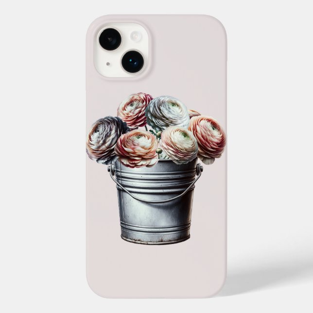 Ranunculus i plåt hink rustik glamorös rosa (Baksida)