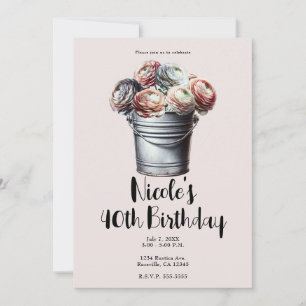 Ranunculus i plåtburk Rustic Glam Rosa Födelsedag Inbjudningar